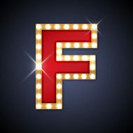 Letter F in shape of retro sing-board with lamps