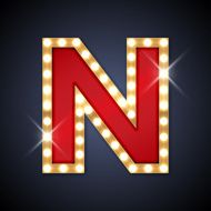 Letter N in shape of retro sing-board with lamps