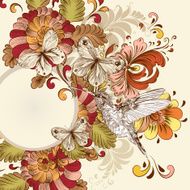 Floral vector design with swirl element butterflies and bird