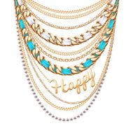 Many chains golden metallic necklace N7