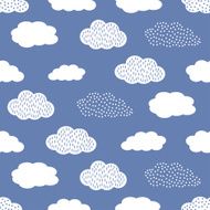 Seamless pattern with white clouds on blue background N2
