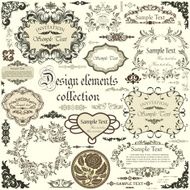 Vector set of calligraphic design elements and floral frames