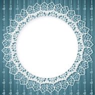 White lace doily on blue background with vertical elements
