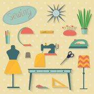 Sewing items and tools Set of flat vector illustrations