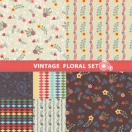 Seamless pattern set Flowers branches berries Retro style N4