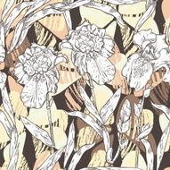 Seamless pattern with iris and butterflies