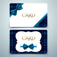 Vector gift cards blue tartan print and decorative bow