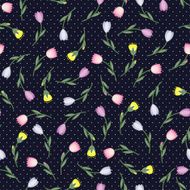 Seamless spring summer flower vector pattern on polka dots background
