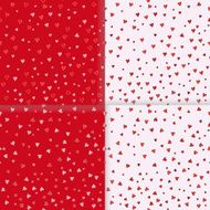 Four seamless patterns with red white and pink hearts