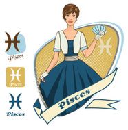 Vector zodiac set for horoscope with retro girls Pisces