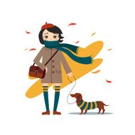 Young Pretty Girl Walking With Dog
