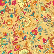 Bird and flower ornament pattern Seamless vector floral texture