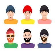 flat cartoon hipster character set vector illustration