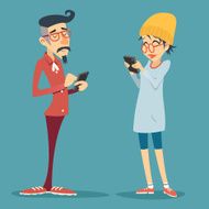 Vintage Happy Smiling Male Female Geek Hipster Symbol Online Mobile