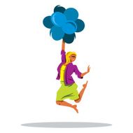 Woman on air balls Vector Illustration