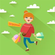 Stylish girl holding a lot of shopping bags