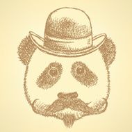 Sketch panda in hat with mustache