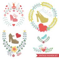 Vector floral arrangement with shoes Vintage fashion set