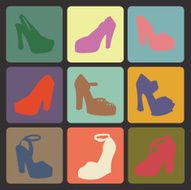 Colored flat icons with silhouettes of high-heeled shoes
