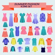 fashion women&#039;s shirts and dresses icons set