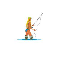 Woman Holding a Fishing Rod sign Vector Illustration N2