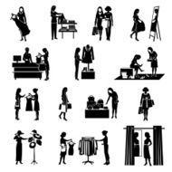 Women Shopping Black Icons Set