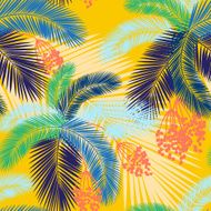 Vector illustration Seamless color palm leaves and fruit pattern N4