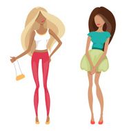 Fashionable blonde and brunette Vector Illustration