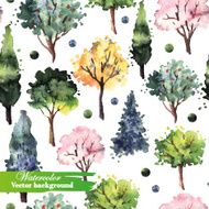 Pattern with watercolor trees N2