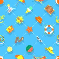 Flat Summer Vacation Beach Icons Seamless Background Pattern