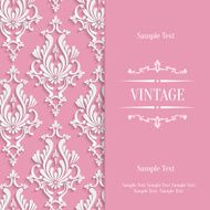 Vector Pink 3d Vintage Invitation Card with Floral Damask Pattern N2