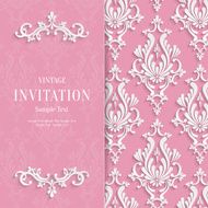 Vector Pink Floral 3d Wedding Invitation Background Template
