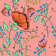 Flowers with leaves seamless pattern background