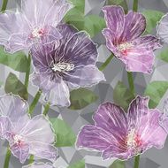 Seamless background with blooming Hibiscus flowers in triangles style