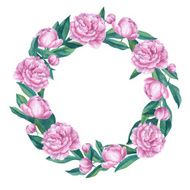 Watercolor peony wreath illustration Round border