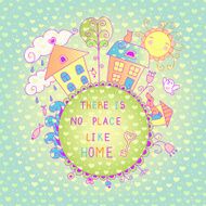 Sweet home background with cote dog bird and flowers
