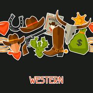 Wild west seamless pattern with cowboy objects and stickers