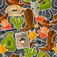 Wild west seamless pattern with cowboy objects and stickers N2