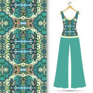 Fashion seamless geometric pattern women&#039;s blouse and trousers on N2