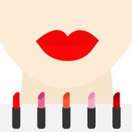 Woman face with big red lips and neck Lipstick Flat