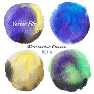 Watercolor Purple Yellow and Green Vector Colorful Circles Set