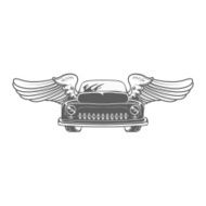 Retro car with wings isolated vector illustration
