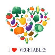 Vector Vegetables Flat Style Icons Set in Heart Shape