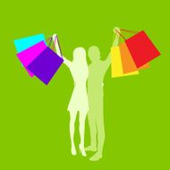 Shopping Couple Man and Woman Silhouette with Bags