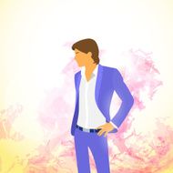 Fashion man over colorful pain splash background
