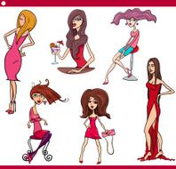pretty women set cartoon illustration N2