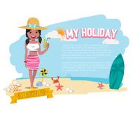 beautiful women on the beach with cocktail - vector N2