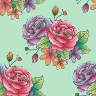 retro seamless hand drawn rose pattern N7