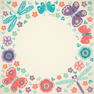 Floral frame with butterflies and dragonflies Place for your text