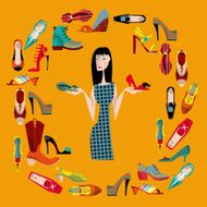 Woman with collection of shoes Shopping Time